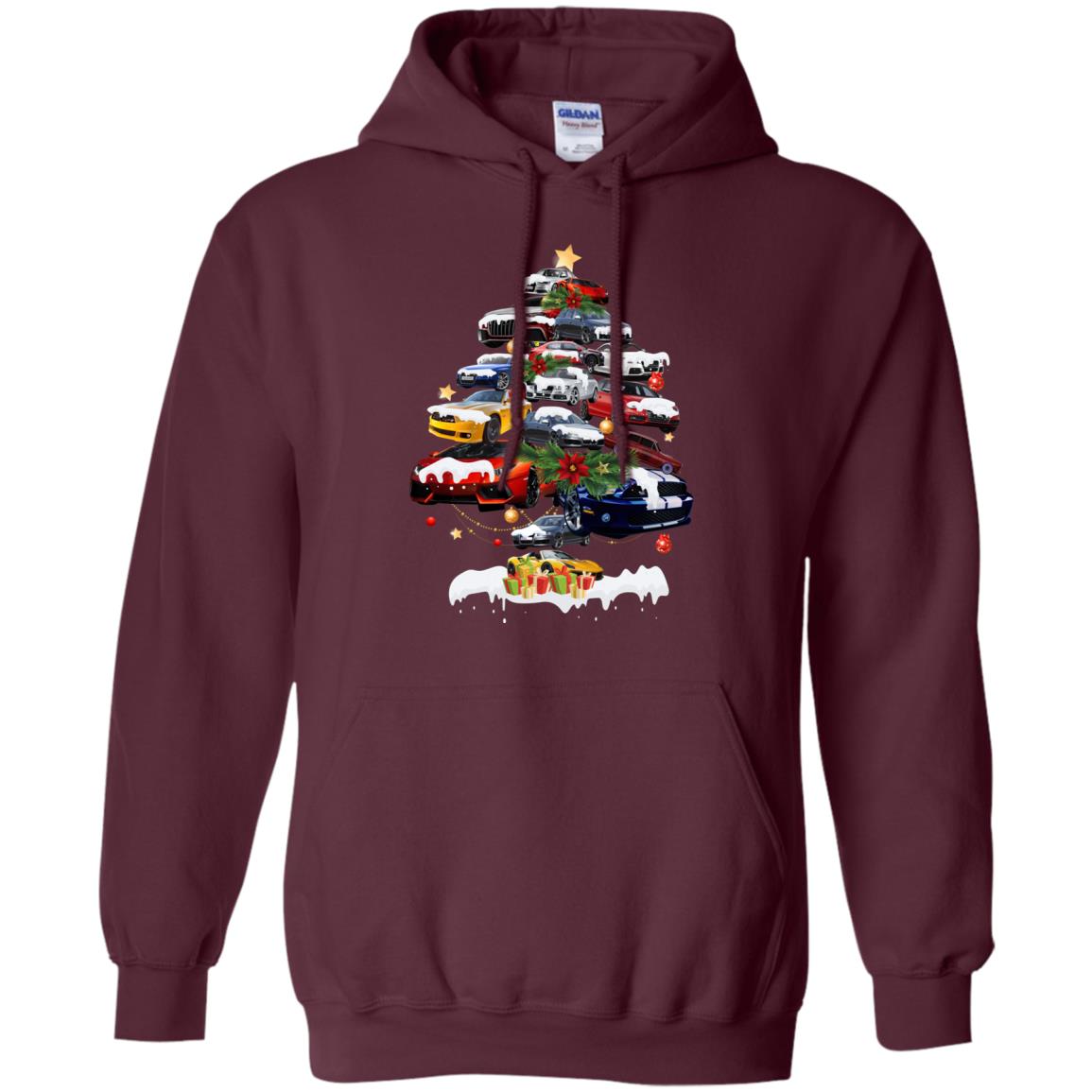 Cars Christmas Tree X-mas Gift Shirt For Mens Or Womens Maroon