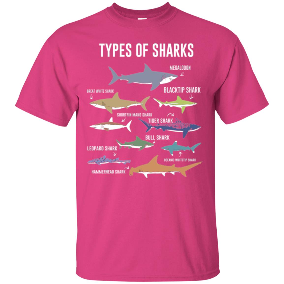 Shark Lovers T-shirt 9 Types Of Sharks Ocean Heliconia