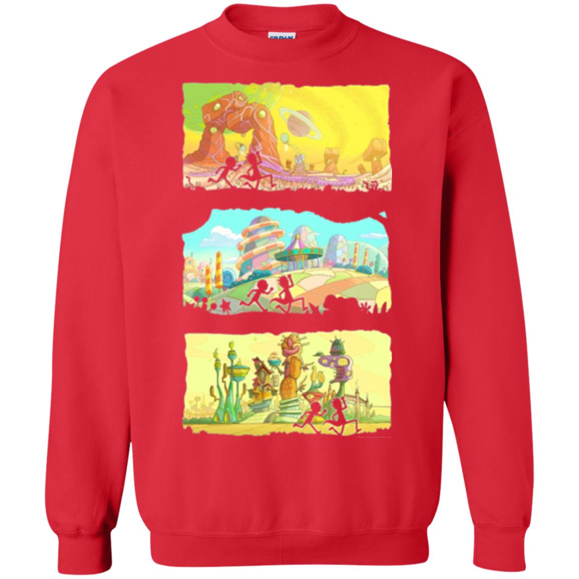 Movie T-shirt Running Silhouettes On Alien Land Red