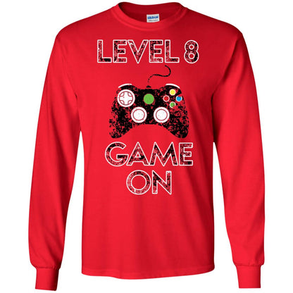 Kids Level 8 Game On 8th Birthday Gift T-shirt Red