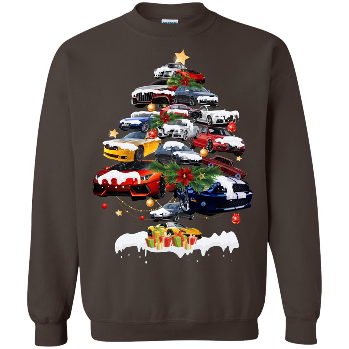 Cars Christmas Tree X-mas Gift Shirt For Mens Or Womens Dark Chocolate