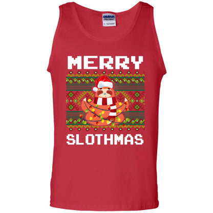 Merry Slothmas Funny Sloth Lovers Ugly Sweater X-mas Gift Shirt Red