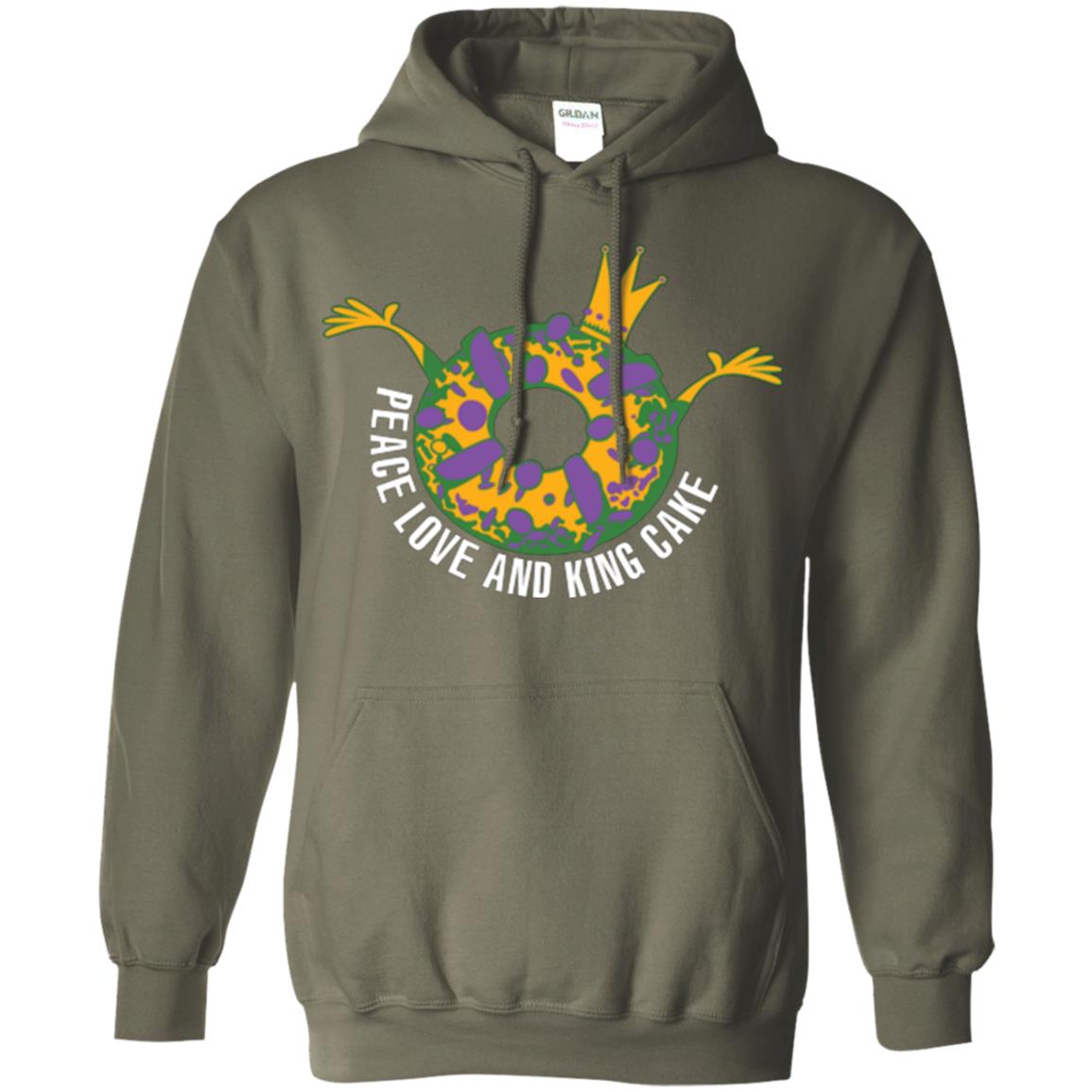 Mardi Gras T-shirt Peace Love And King Cake Military Green
