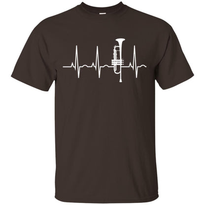 Trumpet Lovers T-shirt Trumpet Heartbeat Dark Chocolate