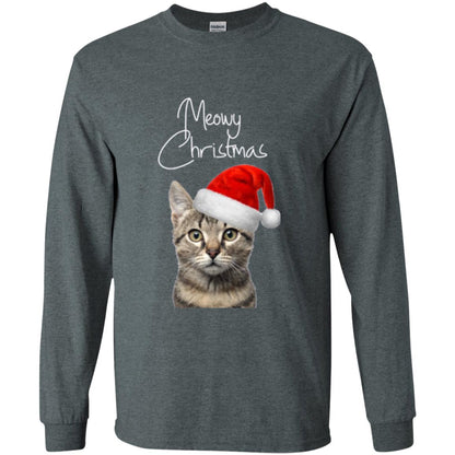 Cat Lovers T-shirt Merry Christmas Dark Heather