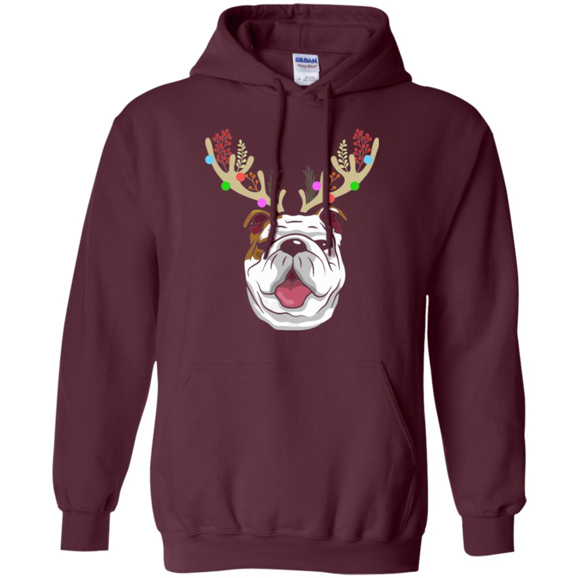 Dog Lovers T-shirt Funny Bulldogs With Antlers Maroon