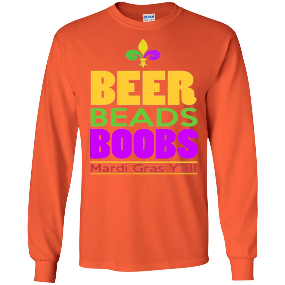 Mardi Gras T-shirt Beer Beads Boobs Orange