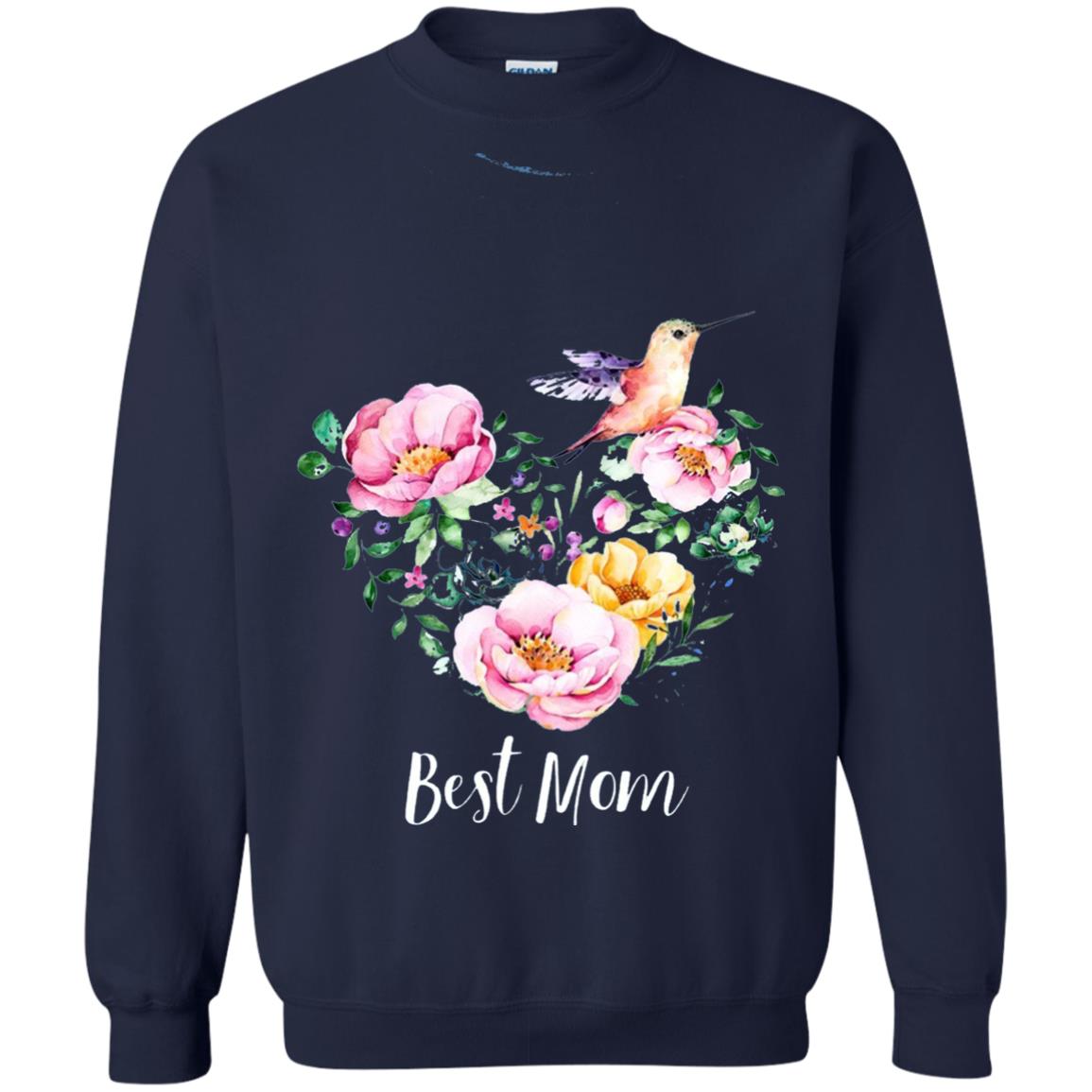 Best Mom Hummingbird Flower Heart Mommy Shirt Navy