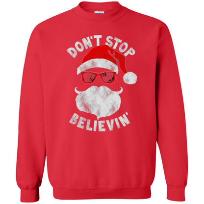 Christmas T-shirt Don't Stop Believing Cool Shades Santa Red