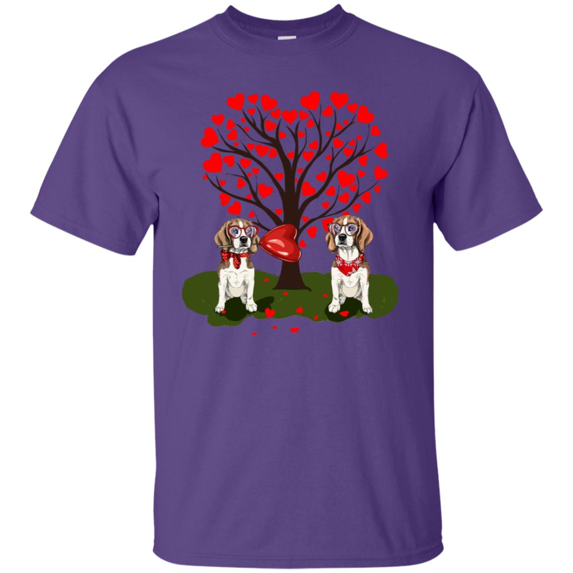 Valentine Beagle Couple Heart Tree Shirt Purple