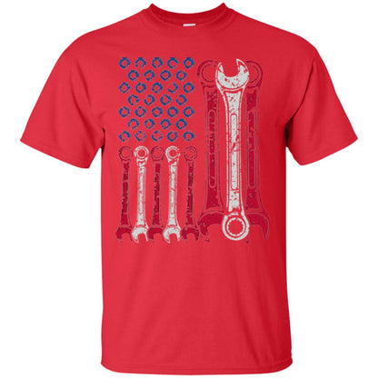 Mechanic T-shirt Usa Red White Blue American Flag Red