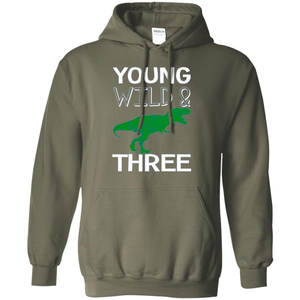 Dinosaur T-shirt Young Wild And Three Military Green