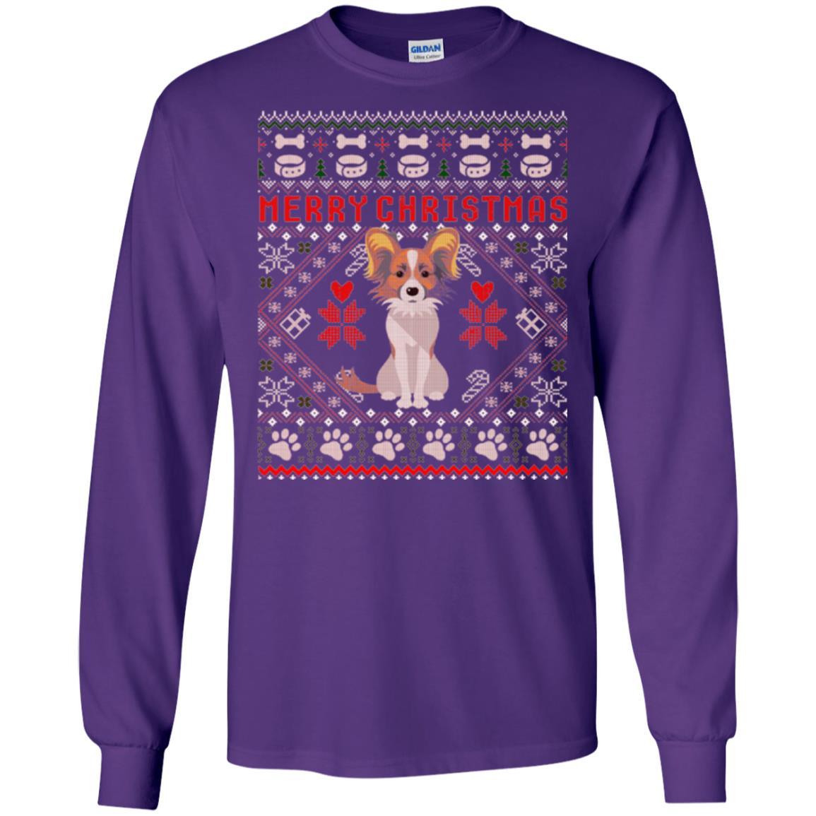 Dog Lover T-shirt Papillon Dog Merry Christmas Purple