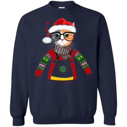 Christmas T-shirt Cat Lover Meowy Christmas T-shirt Navy