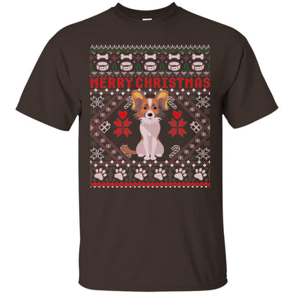 Dog Lover T-shirt Papillon Dog Merry Christmas Dark Chocolate