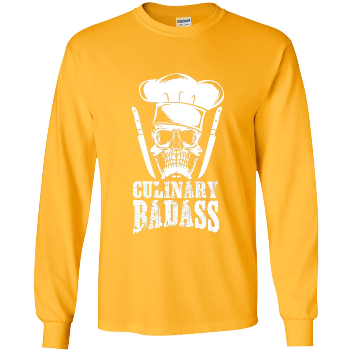 Culinary Badass Funny Chef Skull Knifes Cooking Tshirt Gold