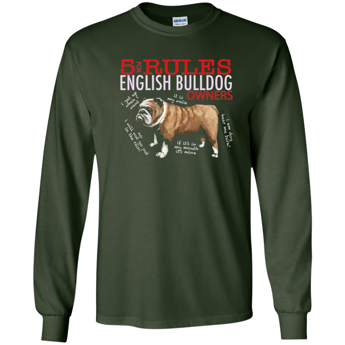 5 Rules For English Bulldog Owners Dog Lover Shirt Forest Green