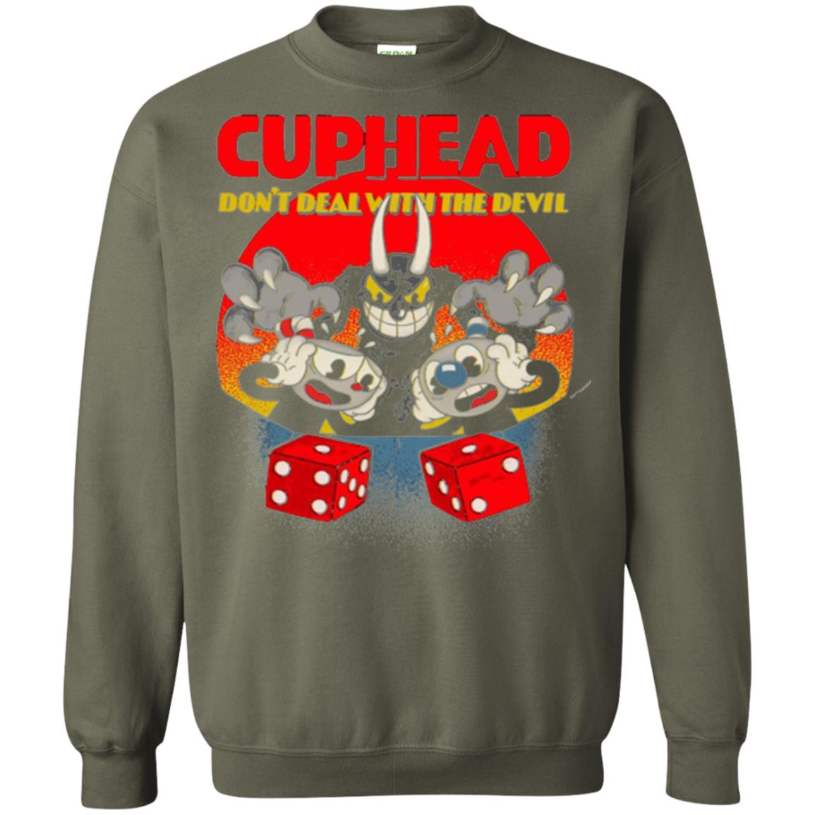Video Game T-shirt Cuphead And Mugman Devil_s Dice Military Green