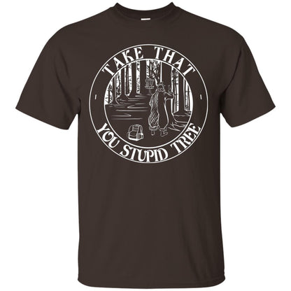 Take That Stupid Tree Funny Disc Golf T-shirt Dark Chocolate