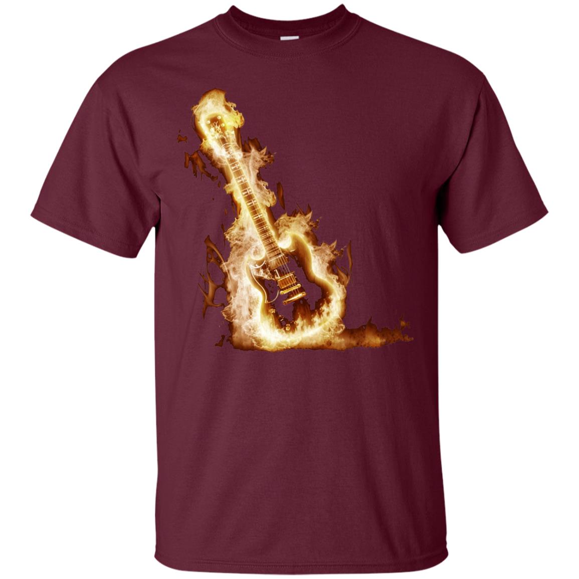 Rock Guitar On Fire T-shirt Maroon