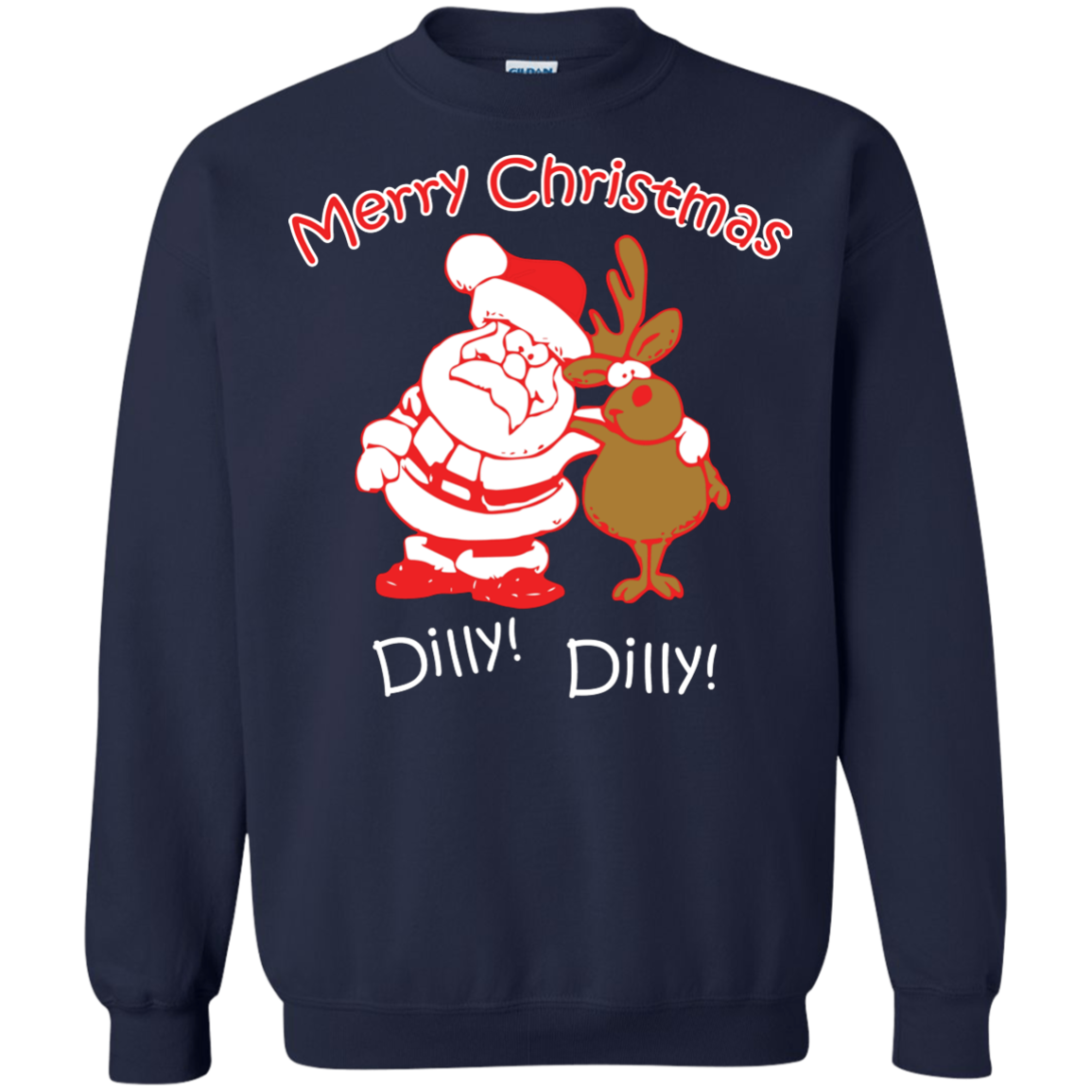 Christmas T-Shirt Merry Christmas Santa And Reindeer Dilly! Dilly! Navy