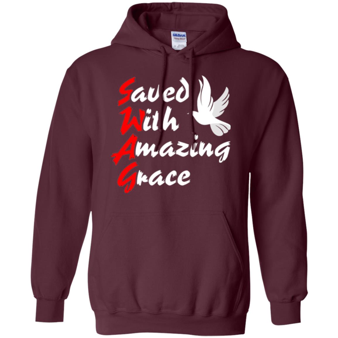 Swag T-shirt Saved With Amazing Grace Maroon