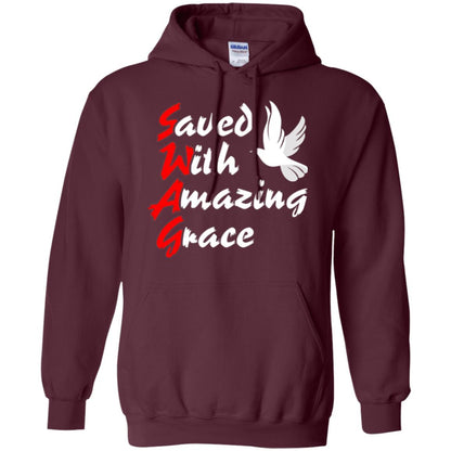 Swag T-shirt Saved With Amazing Grace Maroon
