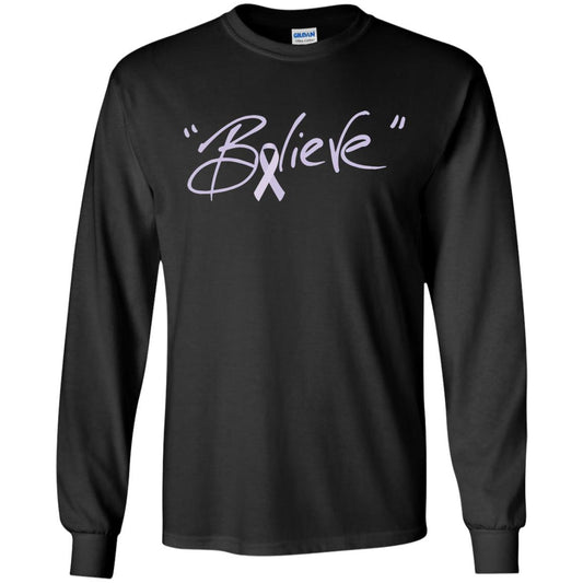 All Cancer Awareness Shirt Lavender Ribbon Believe Black