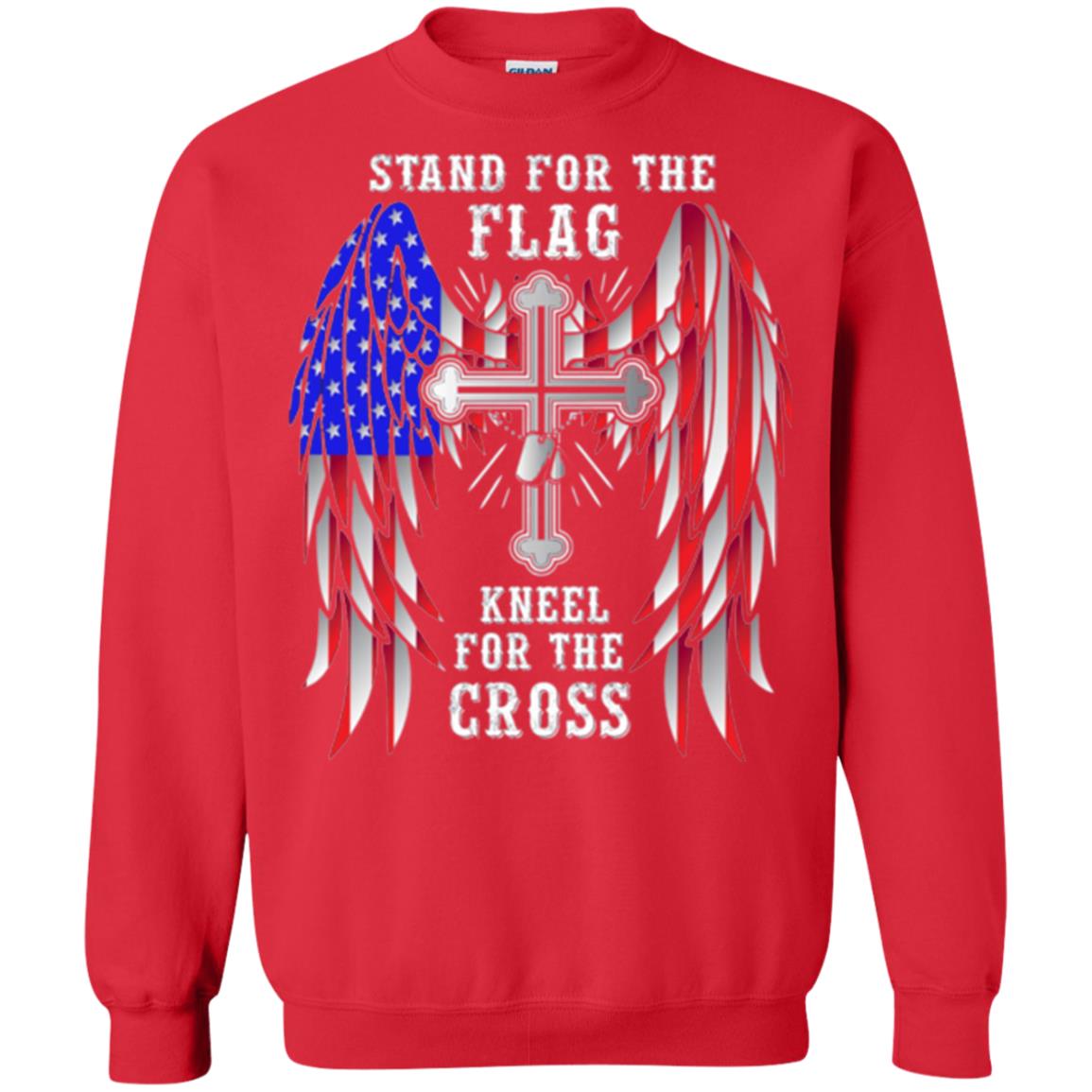 Christian T-shirt Stand For The Flag Kneel For The Cross Red