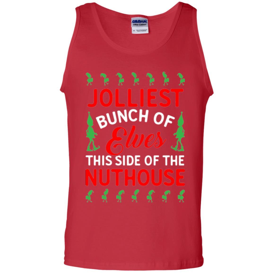 Christmas T-shirt Jolliest Bunch Of Elves This Side Of The Nuthouse Red