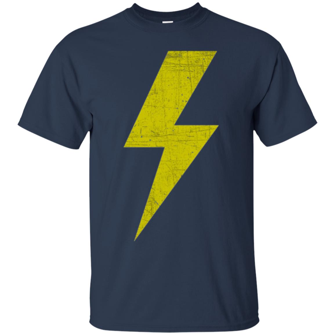 Retro Distressed Yellow Lighting Bolt T Shirt Navy