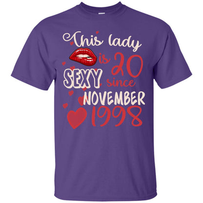 This Lady Is 20 Sexy Since November 1998 20th Birthday Shirt For November Womens Purple