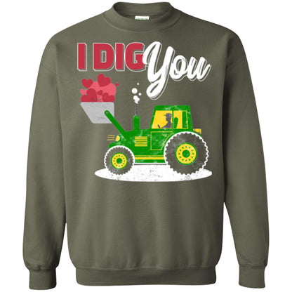 Farmer Valentines Day T-shirt Farm Tractor I Dig You Military Green