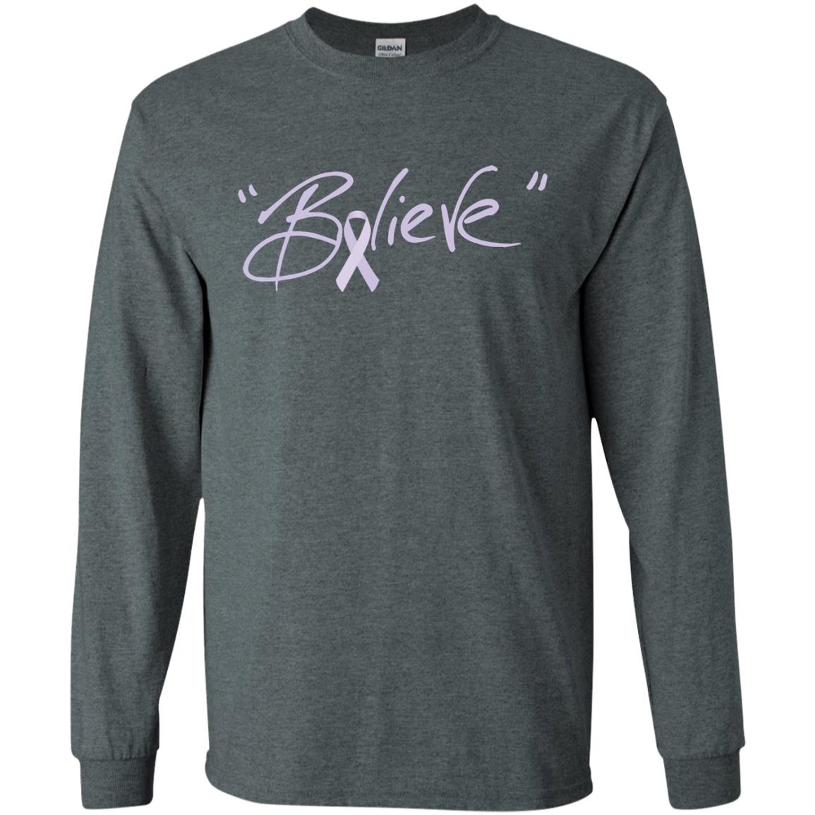 All Cancer Awareness Shirt Lavender Ribbon Believe Dark Heather