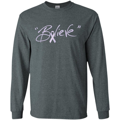 All Cancer Awareness Shirt Lavender Ribbon Believe Dark Heather