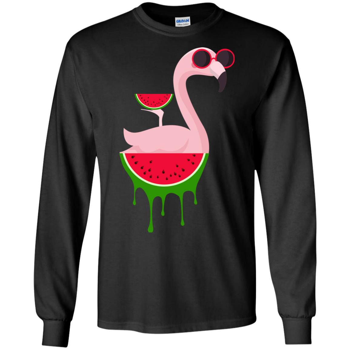 Watermelon Flamingo Funny Summer Melon Fruit Shirt Black
