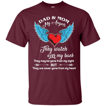 Dad And Mom My Angels They Watch Over My Back Family T-shirt Maroon