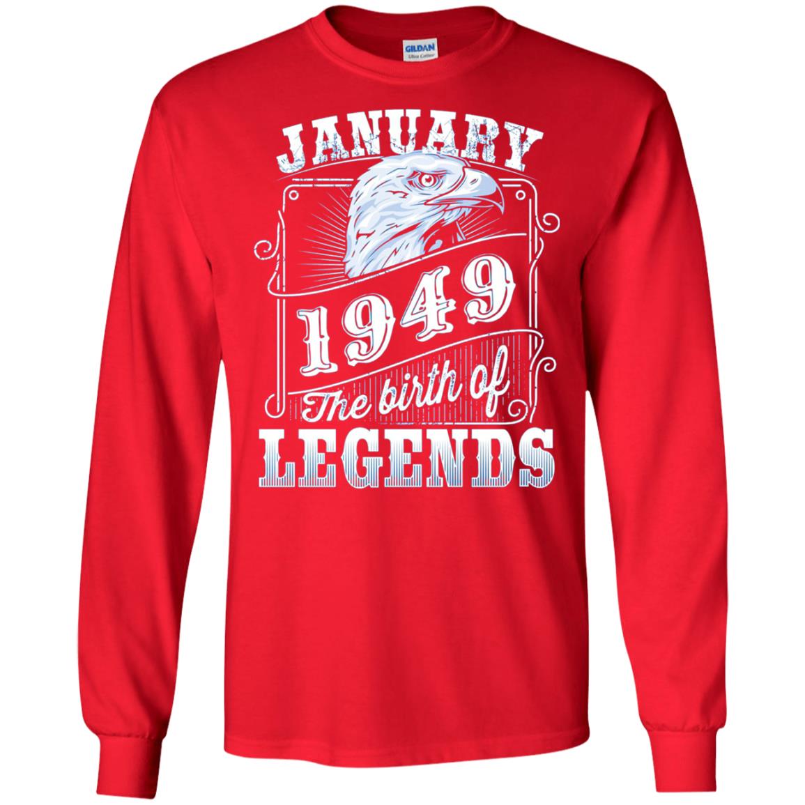 69th Birthday T-shirt January 1949 Birth Of Legend Red