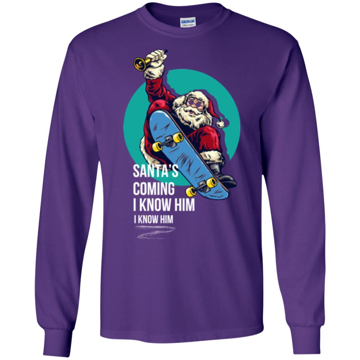 Christmas T-shirt Santa's Coming I Know Him Purple
