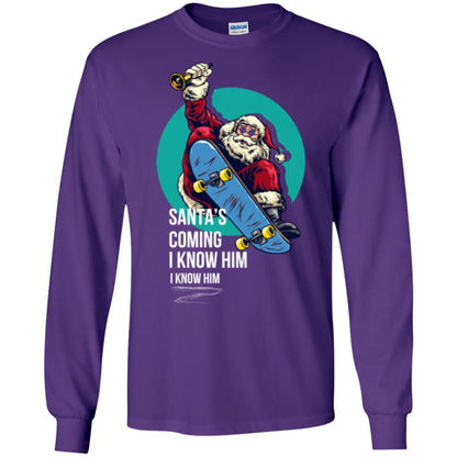 Christmas T-shirt Santa's Coming I Know Him Purple
