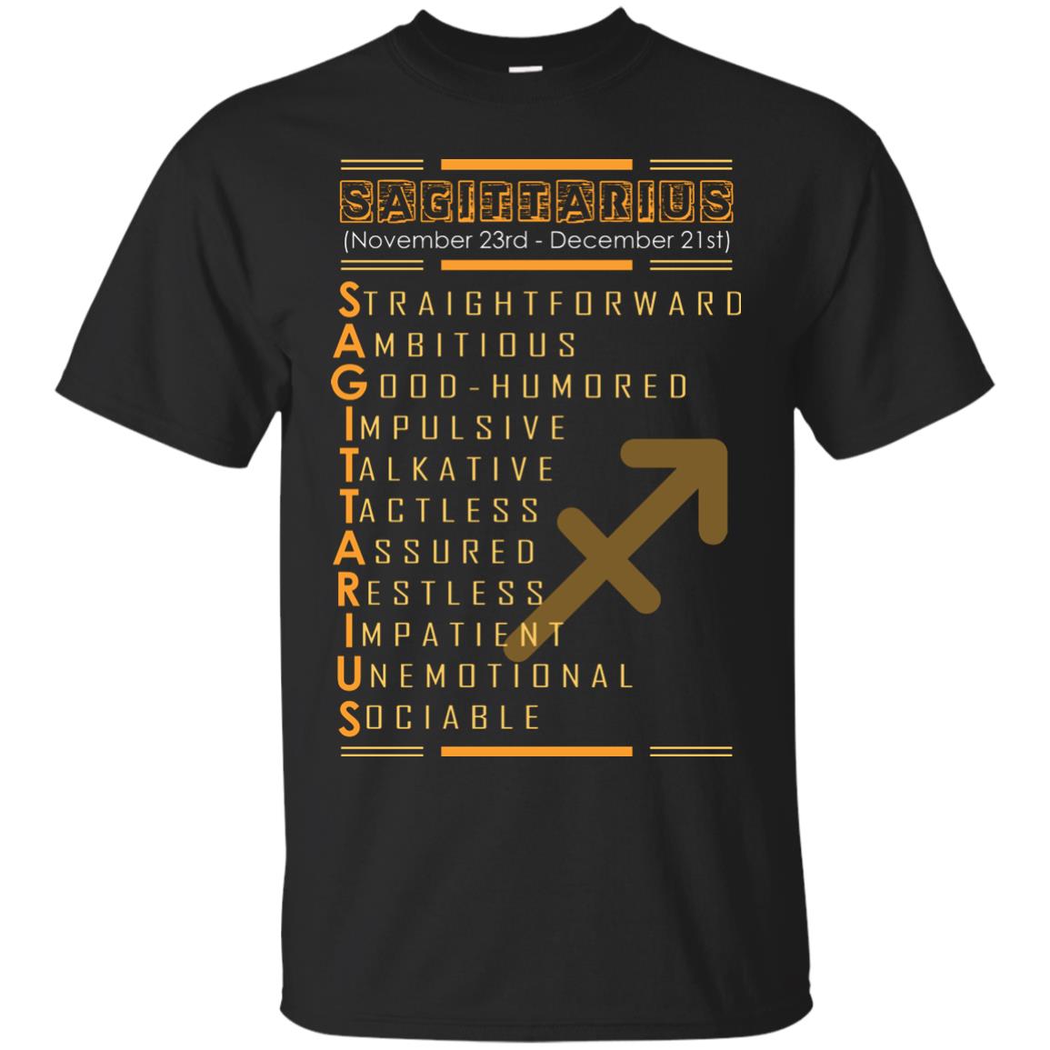 Sagittarius Birthday Shirt Straightforward Ambitious Good Humored Impulsive Talkative Black