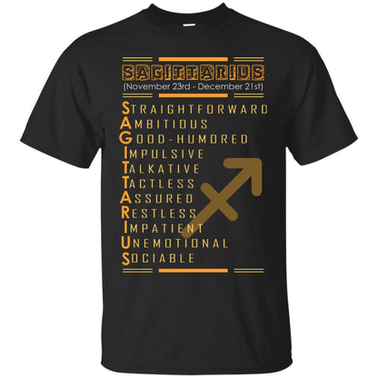 Sagittarius Birthday Shirt Straightforward Ambitious Good Humored Impulsive Talkative Black