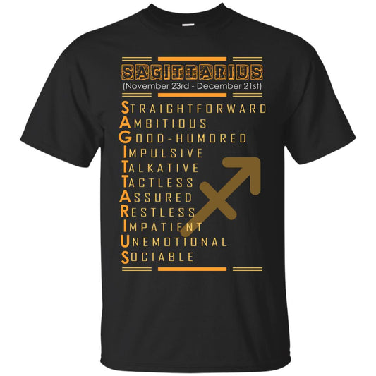 Sagittarius Birthday Shirt Straightforward Ambitious Good Humored Impulsive Talkative Black
