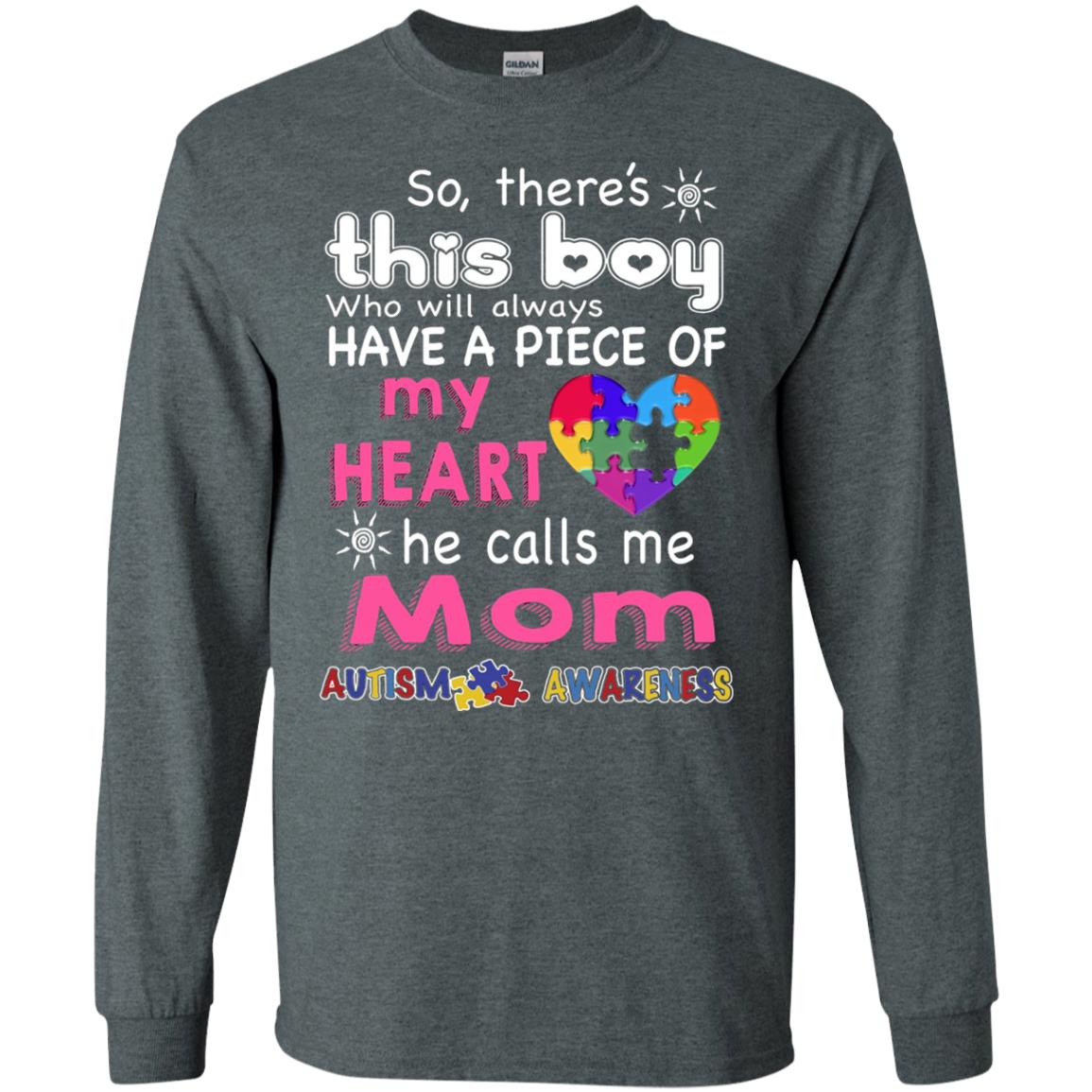 There_s This Boy He Call Me Mom Autism Awareness T-shirt Dark Heather