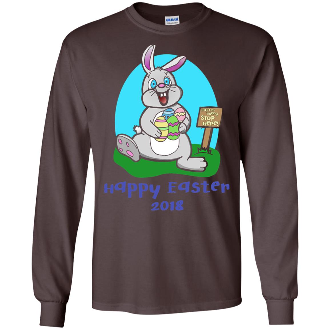 Easter Bunny Stop Here Funny Easter Day T-shirt Dark Chocolate
