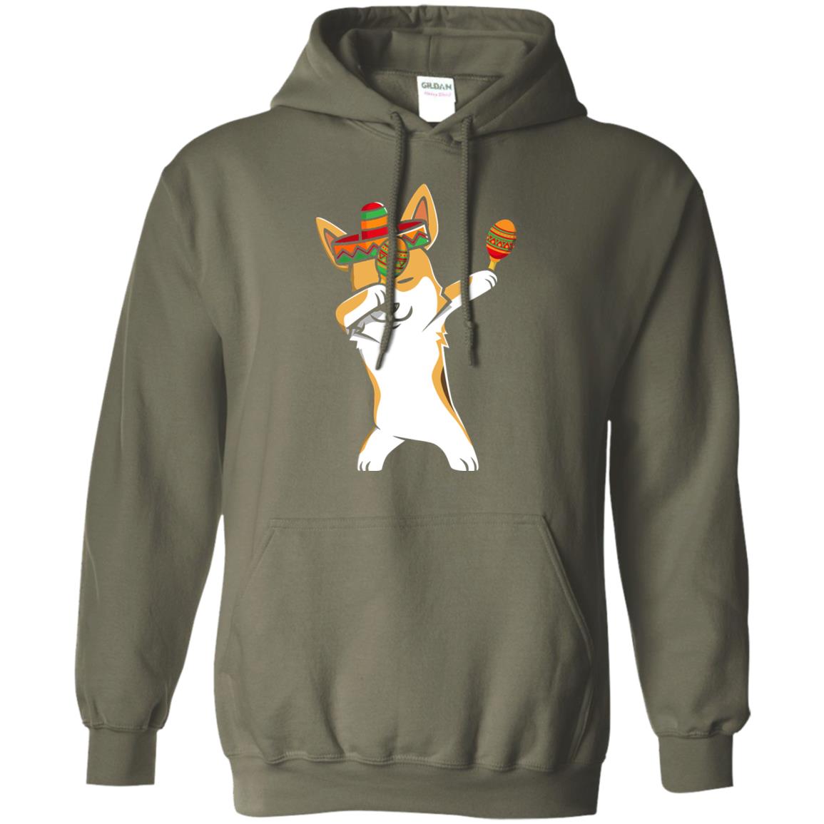 Dabbing Corgi Funny Cinco De Mayo T-shirt Military Green