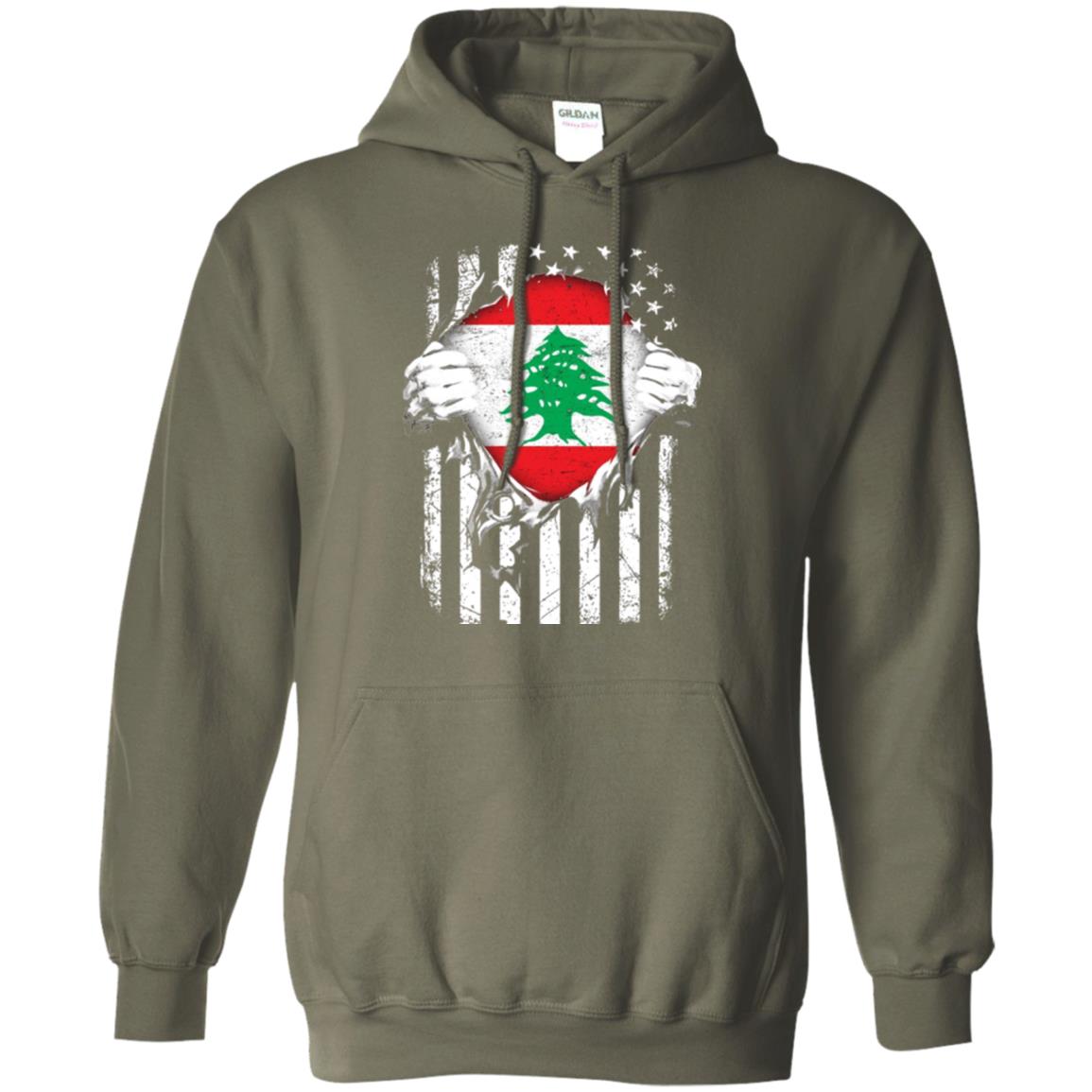 Super Lebanon Hearts American Patriot Flag Lebanese T-shirt Military Green