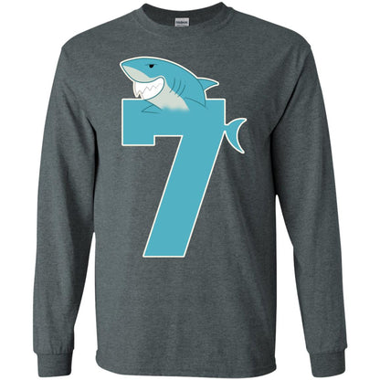 7th Birthday Shark Party Shirt Dark Heather