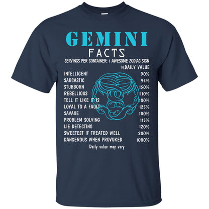 Gemini Facts 1 Awesome Zodiac Sign Gift Shirt For Gemini Horoscope Navy