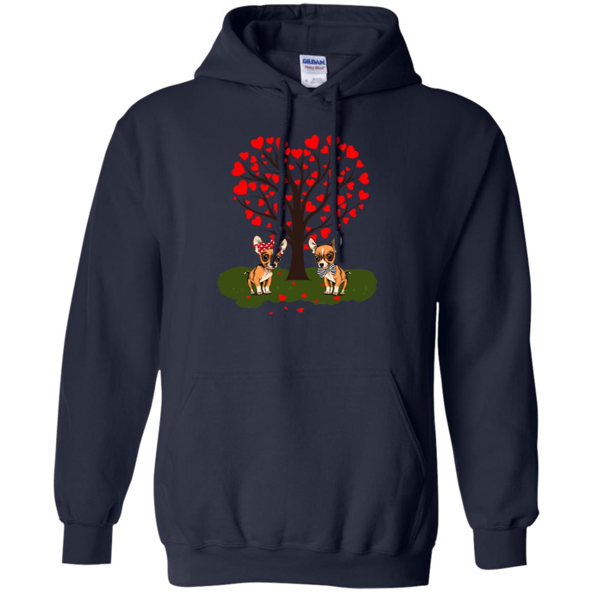 Valentine Chihuahua Couple Heart Tree Shirt Navy